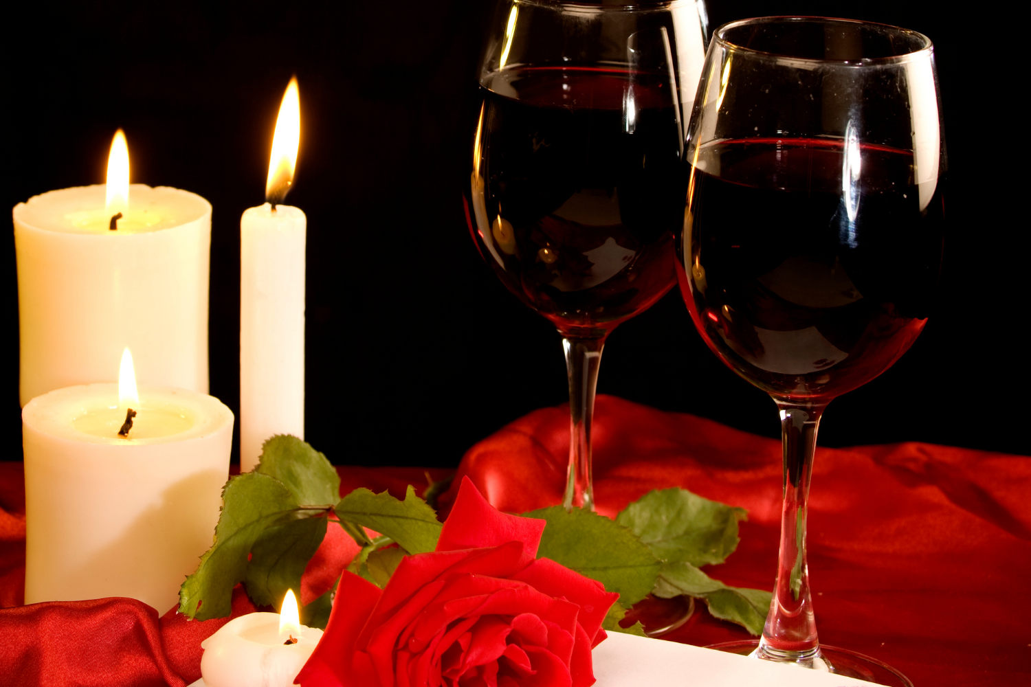 wine, candles and roses