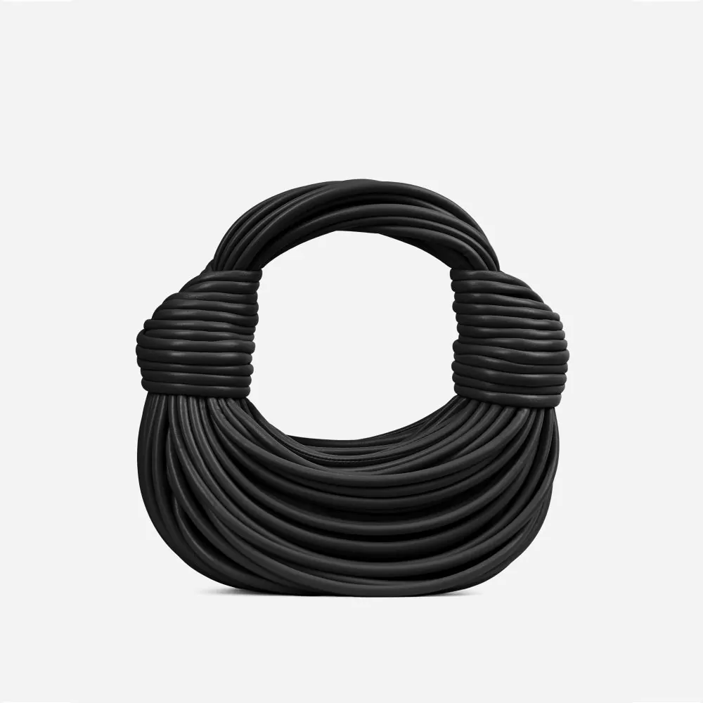 LEIF KNOTTED DETAIL STRAPPY SHOULDER BAG IN BLACK FAUX LEATHER
