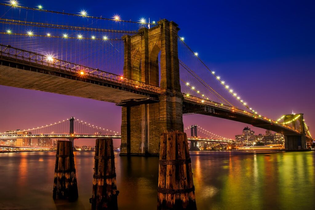 Brooklyn Bridge at night. 