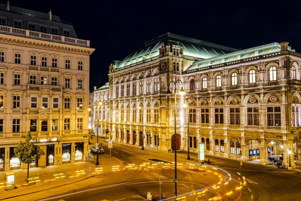Streets of Vienna at nighttime