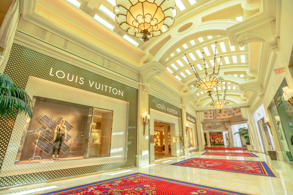 Las Vegas, Nevada, United States - August 18, 2018: Louis Vuitton inside Encore Esplanade that connects Encore Las Vegas with Wynn Las Vegas Hotel Resort Casino, a luxury shopping of famous brands.